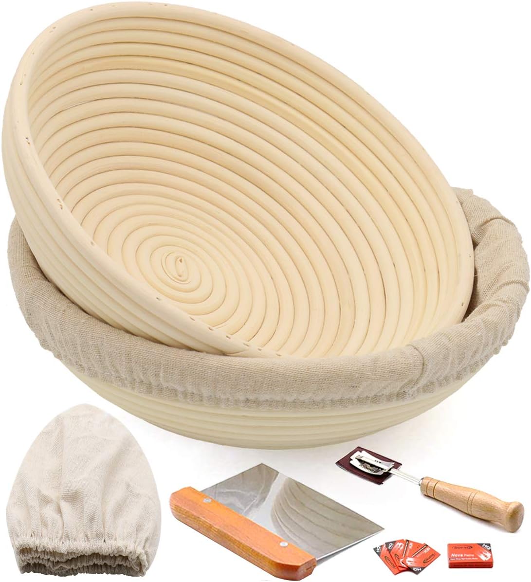 10" Round Banneton Bread Proofing Basket 2 Set, Sourdough Proofing artisan bread making