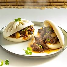 Pancitos al Vapor Bao filled with savory Nikkei beef stew