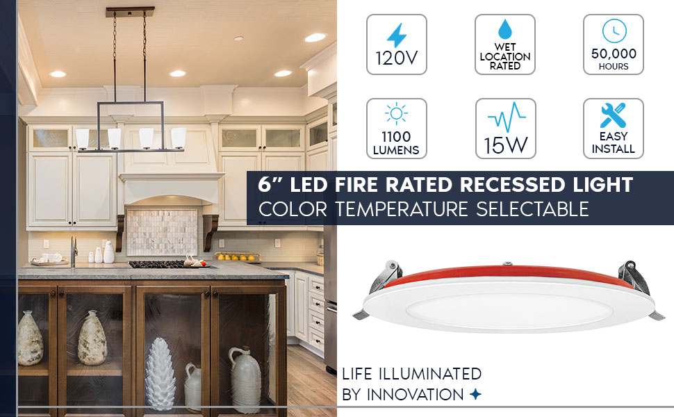 fire rated LED Recessed Ultra Thin Slim Downlights Retrofit Ceiling Lights No Can Housing 6 Inch 6"