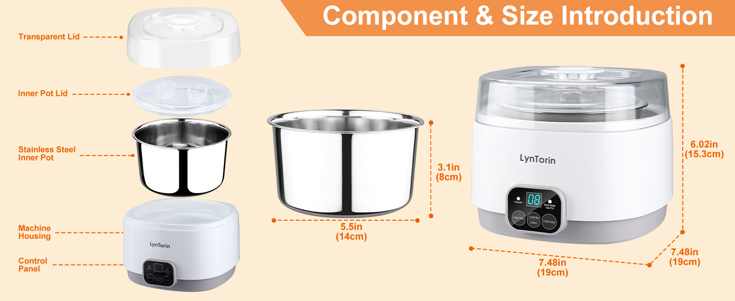 Component size introduction for LynTorin yogurt maker