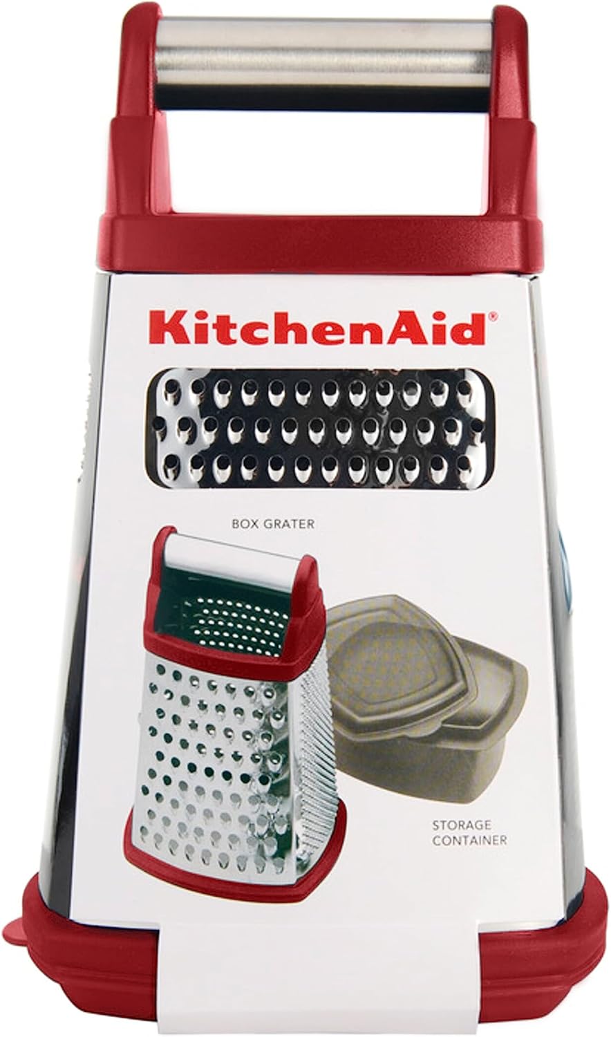 KitchenAid Gourmet 4-Sided Stainless Steel Box Grater for Fine, Medium and Coarse Grate, and Slicing, Detachable 3 Cup Storage Container and Measurment Markings, Dishwasher Safe, 10 inch, Red - Image 8