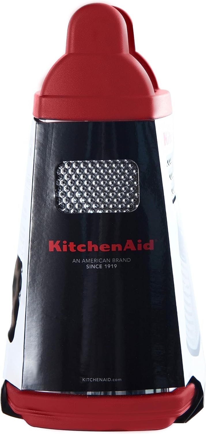 KitchenAid Gourmet 4-Sided Stainless Steel Box Grater for Fine, Medium and Coarse Grate, and Slicing, Detachable 3 Cup Storage Container and Measurment Markings, Dishwasher Safe, 10 inch, Red - Image 7