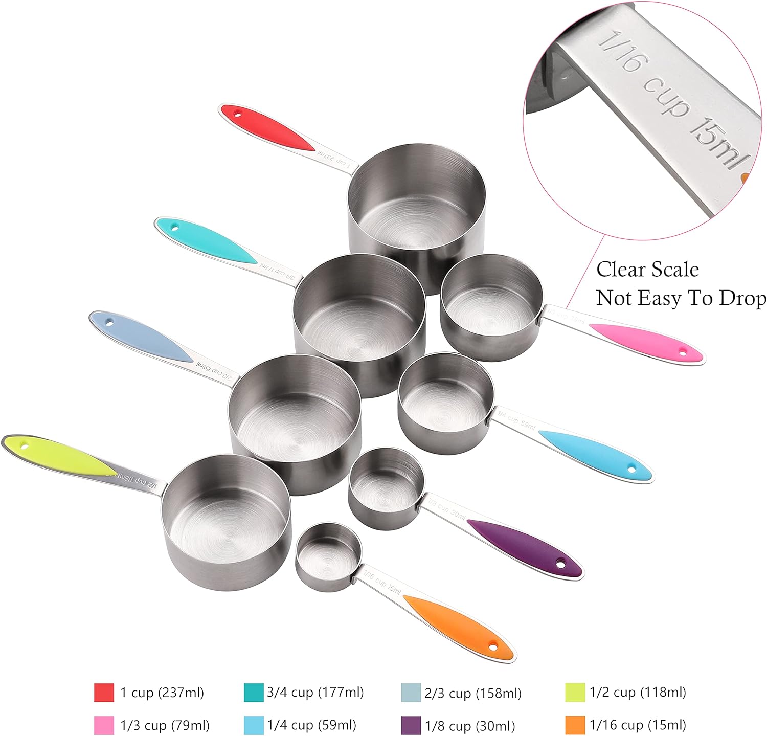 Measuring Cups and Spoons Set Stainless Steel Including 8 Stackable Measuring Cup 8 Double Sided Magnetic Measuring Spoons with 1 Leveler for Dry and Liquid Ingredients - Image 2