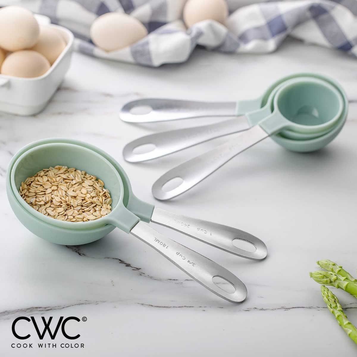 COOK WITH COLOR 12 PC Measuring Cups Set and Measuring Spoon Set, Stainless Steel Handles, Nesting Kitchen Liquid/Dry Measuring Cup Set (Mint) - Image 8