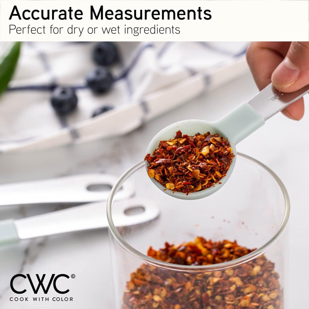 COOK WITH COLOR 12 PC Measuring Cups Set and Measuring Spoon Set, Stainless Steel Handles, Nesting Kitchen Liquid/Dry Measuring Cup Set (Mint) - Image 3