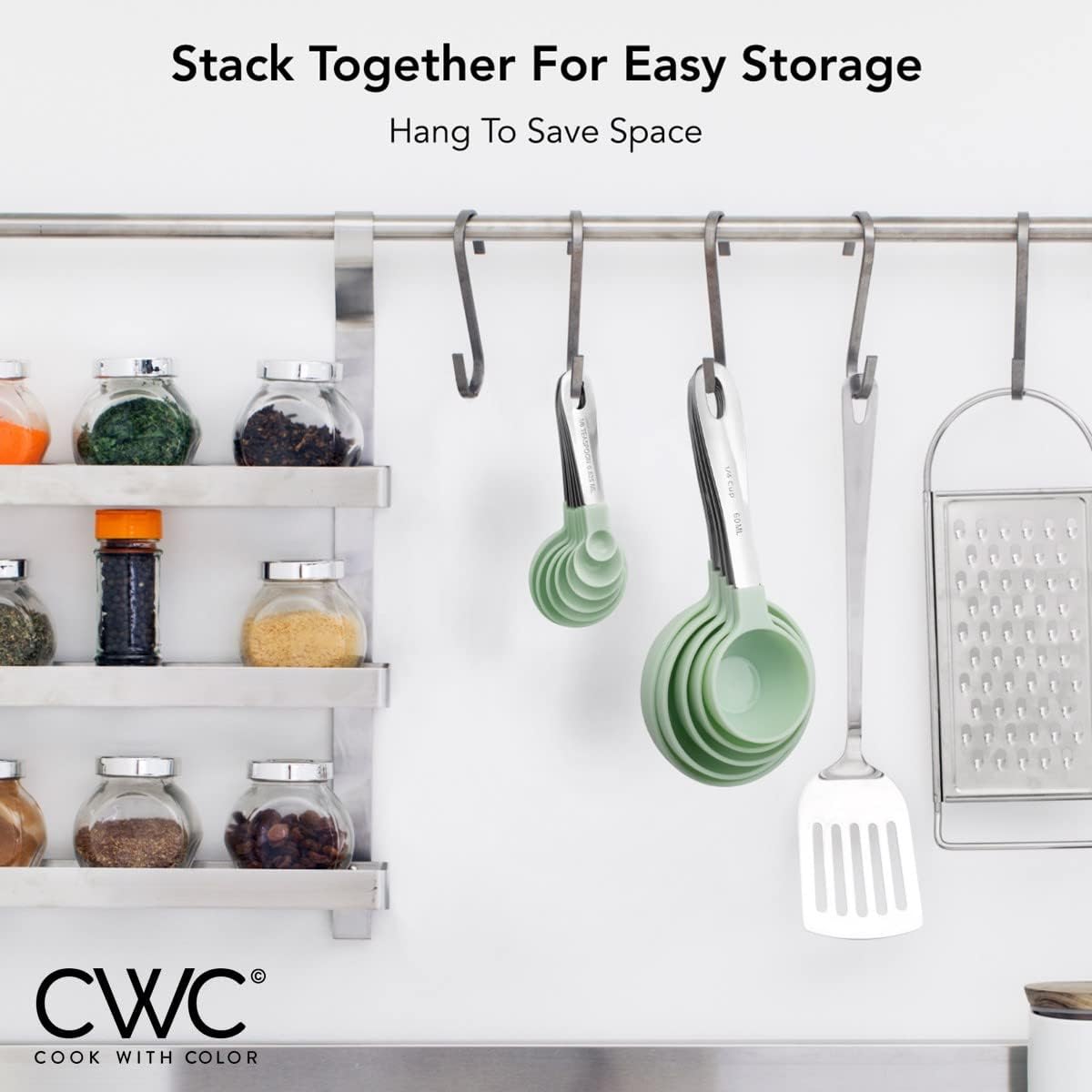 COOK WITH COLOR 12 PC Measuring Cups Set and Measuring Spoon Set, Stainless Steel Handles, Nesting Kitchen Liquid/Dry Measuring Cup Set (Mint) - Image 6