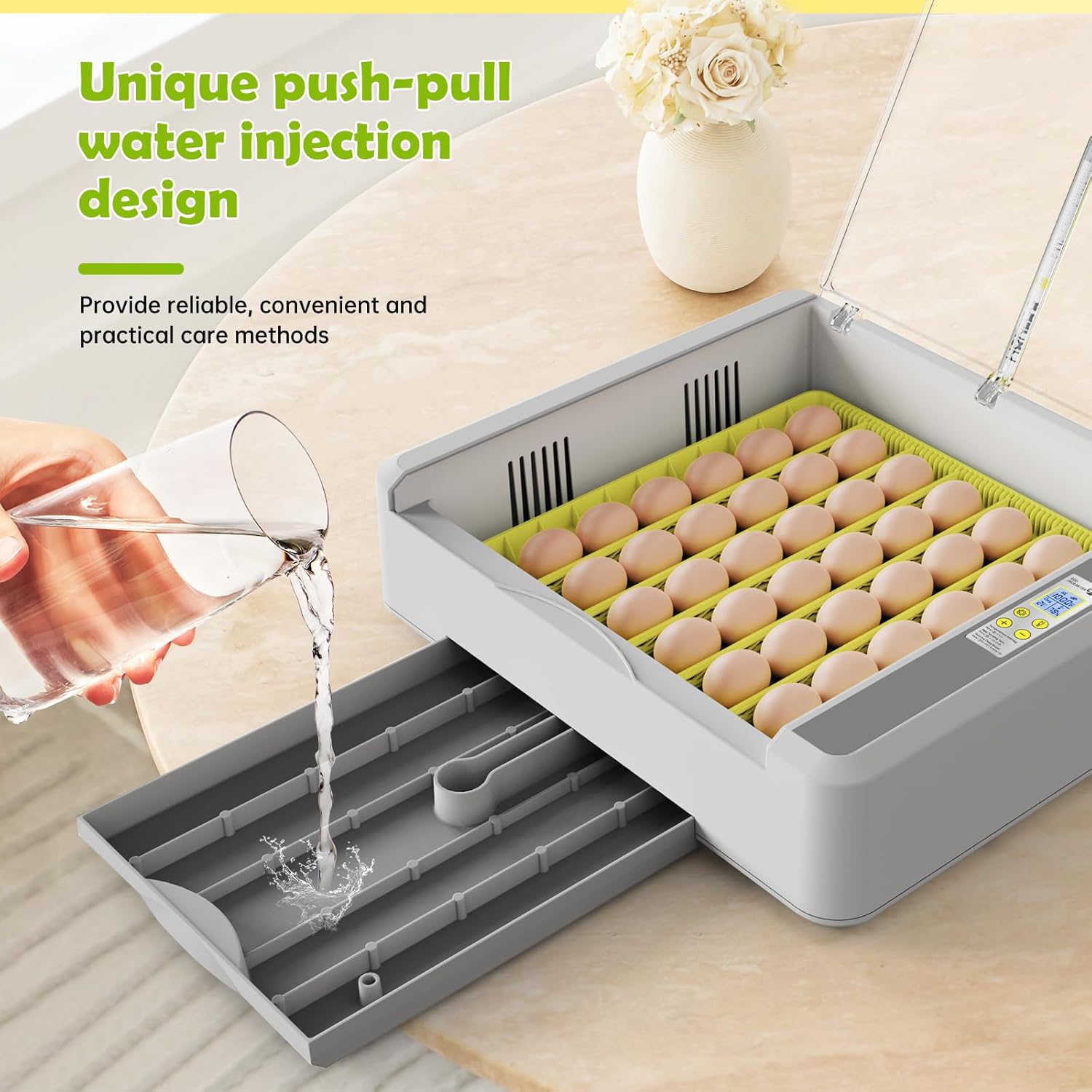 Egg Incubator for Hatching Chicks, 36 Eggs Automatic Egg Turner with Temperature & Humidity Control, Multifunctional Ultra-Clear Panoramic View with Hatch Days & Egg Candler for Egg, Duck, Geese, Bird - Image 6
