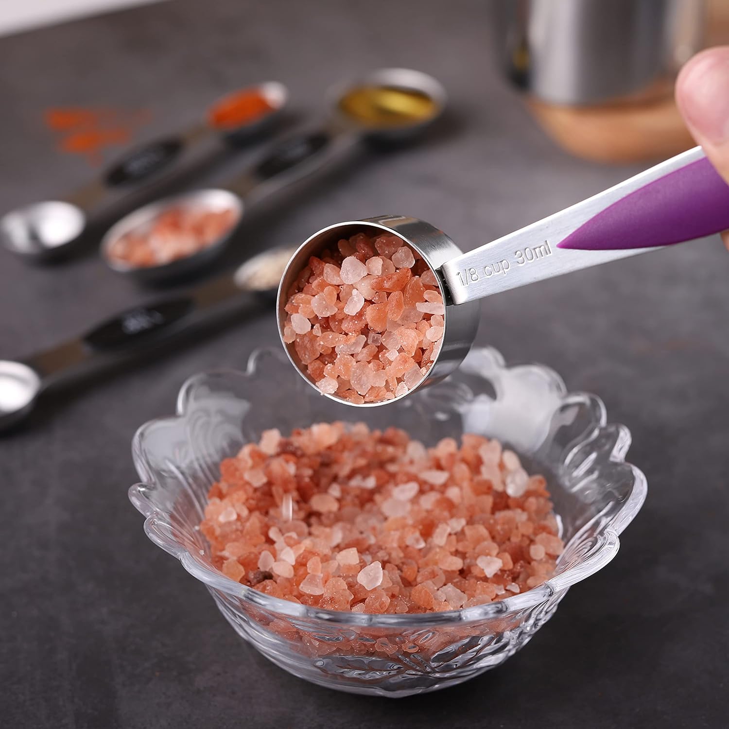 Measuring Cups and Spoons Set Stainless Steel Including 8 Stackable Measuring Cup 8 Double Sided Magnetic Measuring Spoons with 1 Leveler for Dry and Liquid Ingredients - Image 4