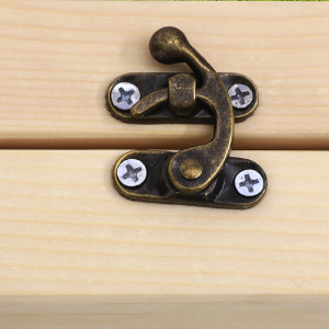 These right swing hook latches are made of zinc alloy, plated with a bronze surface