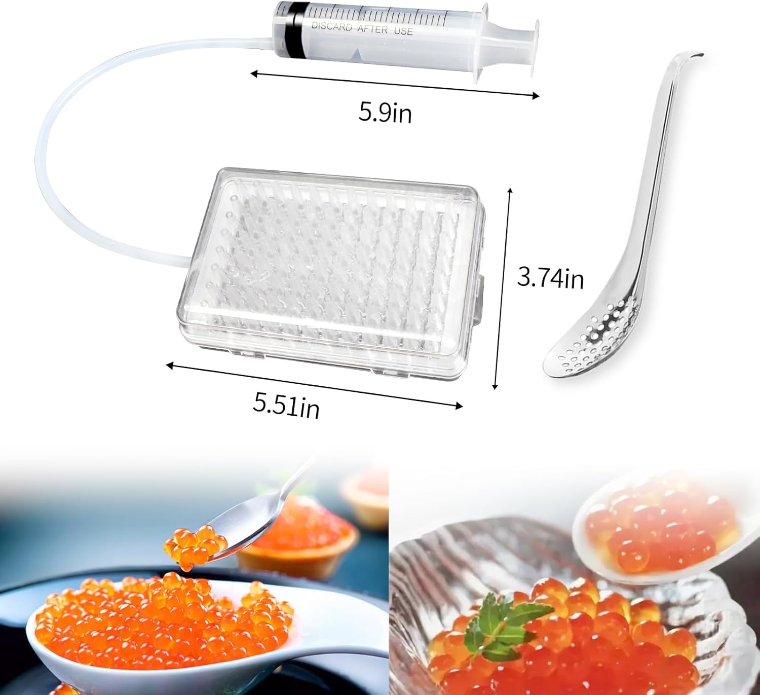 Caviar Maker Box, Caviar Maker Kit, 96 Holes Roe Sauce Dispenser Strainer Tools, Molecular Gastronomy Kit with Spoon & Syringe - Image 2