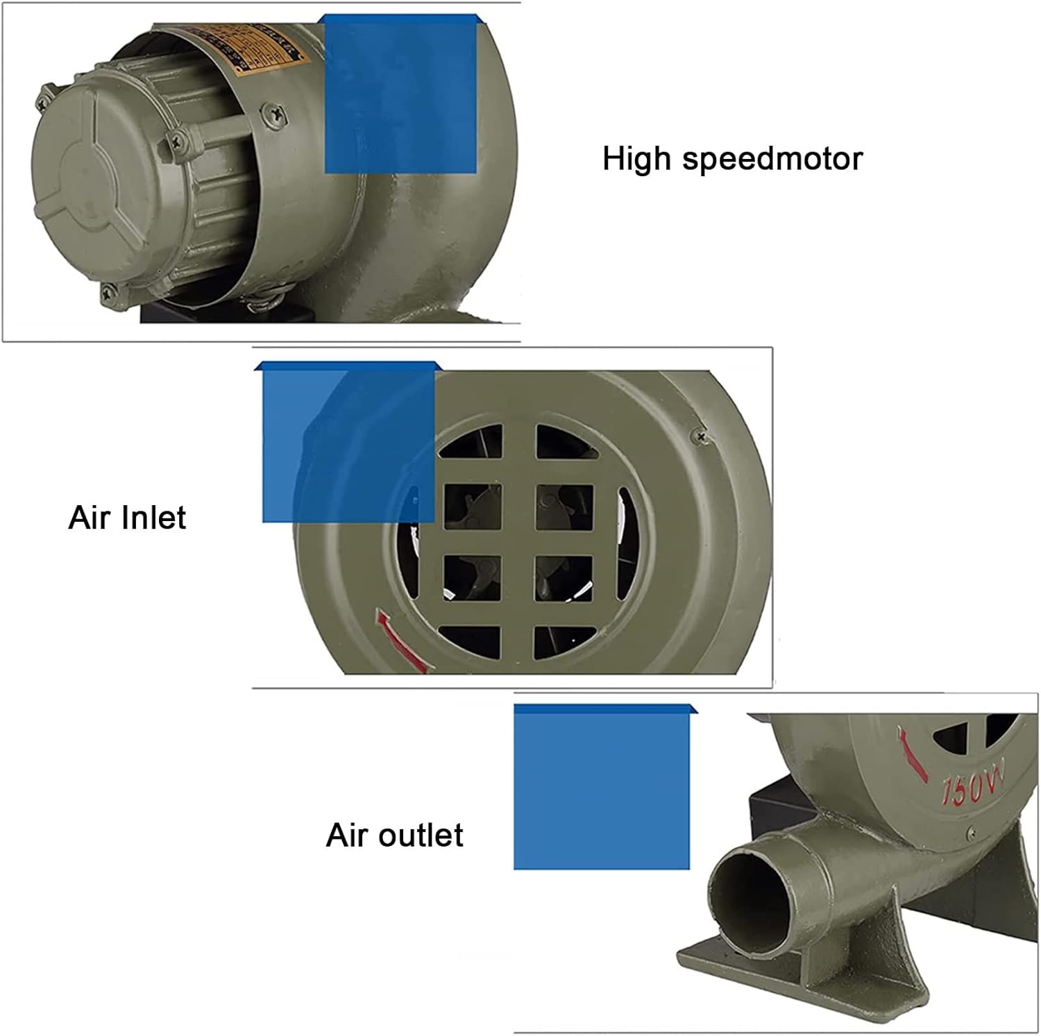 JKGHK Forge Blower,BBQ Fan,Centrifugal Electric Barbecue Air Blower,220V Copper Wire Motor Grill Hair Dryer,for Outdoor Inflatables Cooking Barbecue Picnicetc (Size : 200W) - Image 4