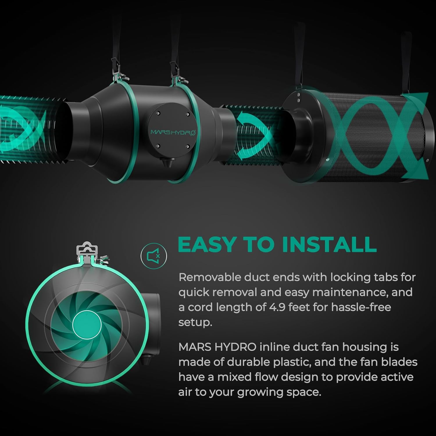 MARS HYDRO 4 Inch Inline Duct Fan with Temp Controller, Exhaust Fan for Grow Tents, Hydroponics - Image 4
