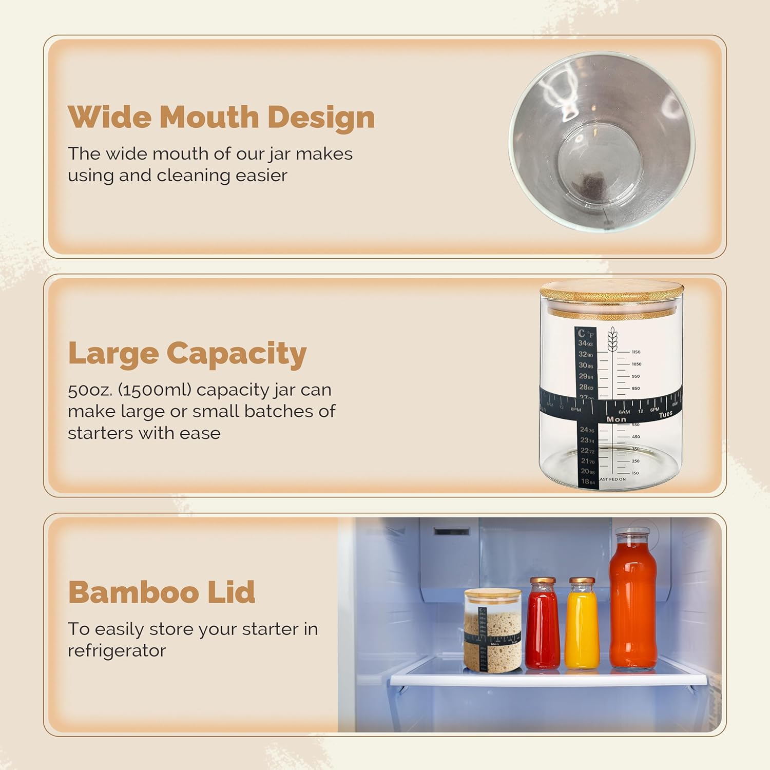 Sourdough Starter Kit & Bread Baking Supplies with 50 oz Glass Jar, Cloth Cover, Airtight Lid, Feeding Band, Spatula, Brush & Thermometer, Easy to Use Bread Making Kit for Artisan Loaves - Image 5