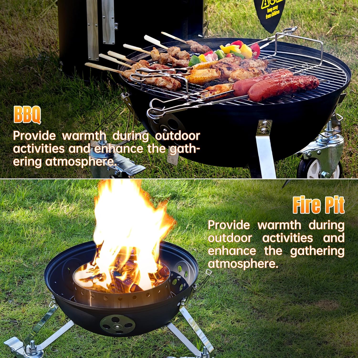 SKY FISH Spacebot Smoker Grill Vertical 16 Inch Steel Charcoal Smoker With Two Metal Arms And Three Wheels, Heavy Duty Round BBQ Grill for Outdoor Cooking,Fire Pit, Black - Image 5