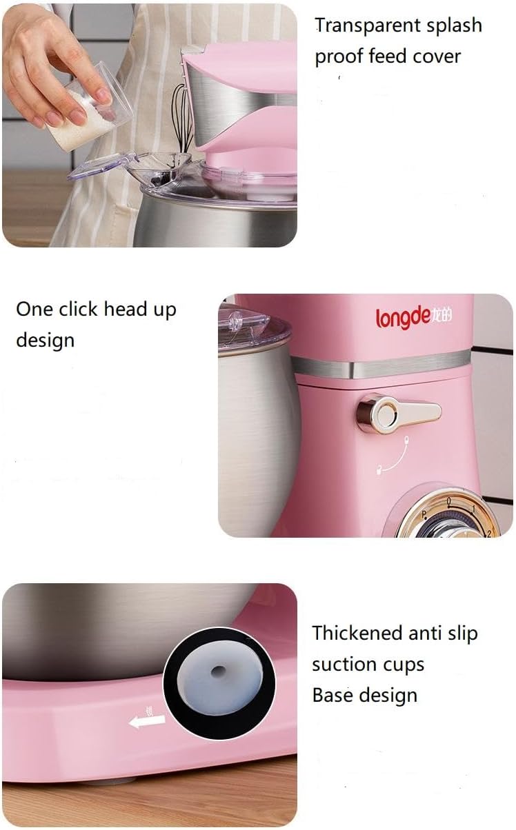 6.5L fully automatic multifunctional dough mixer, meat grinder, chef, egg beater, mixer, Black, pink, HM-111 - Image 2