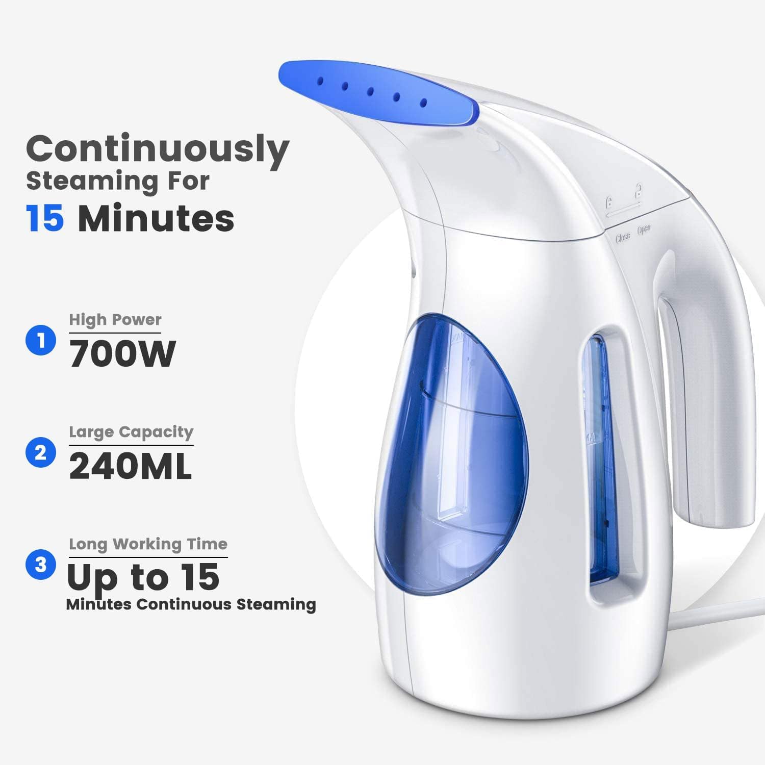 HiLIFE Steamer for Clothes, Portable Handheld Design, 240ml Big Capacity, 700W, Strong Penetrating Steam, Removes Wrinkle, for Home, Office(ONLY FOR 120V) - Image 2
