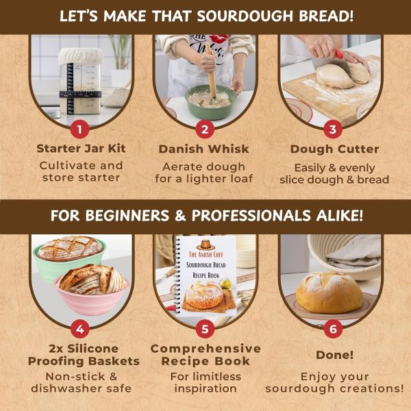 Complete Sourdough Bread Starter Kit, Glass Sourdough Starter Jar Kit & Tons of Sourdough Bread Baking Supplies - Sourdough Starter Kit Includes Sourdough Jar, Silicone Bread Proofing Bread Bowl - Image 3