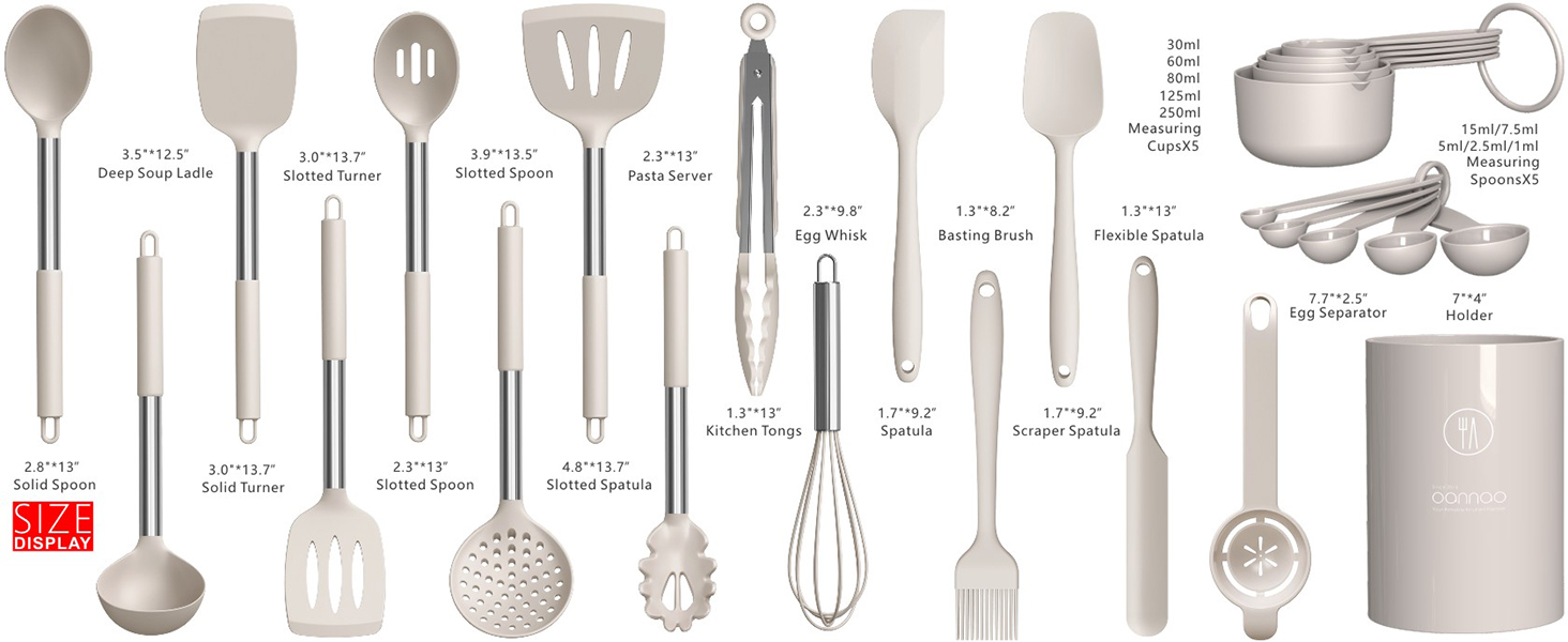 cooking utensil sets size