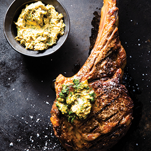 Grilled Steaks with Chermoula Butter