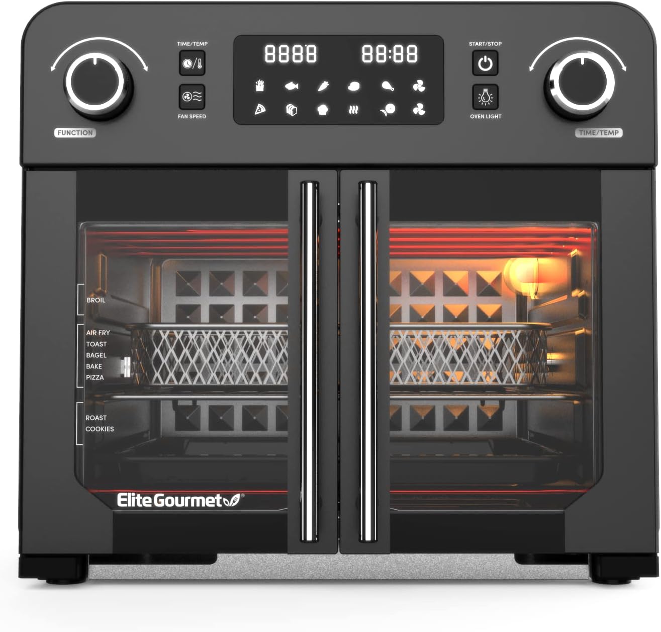 Elite Gourmet EAF9010B All Steel Exterior, 24.5Qt. French Door Air commercial-grade convection ovens