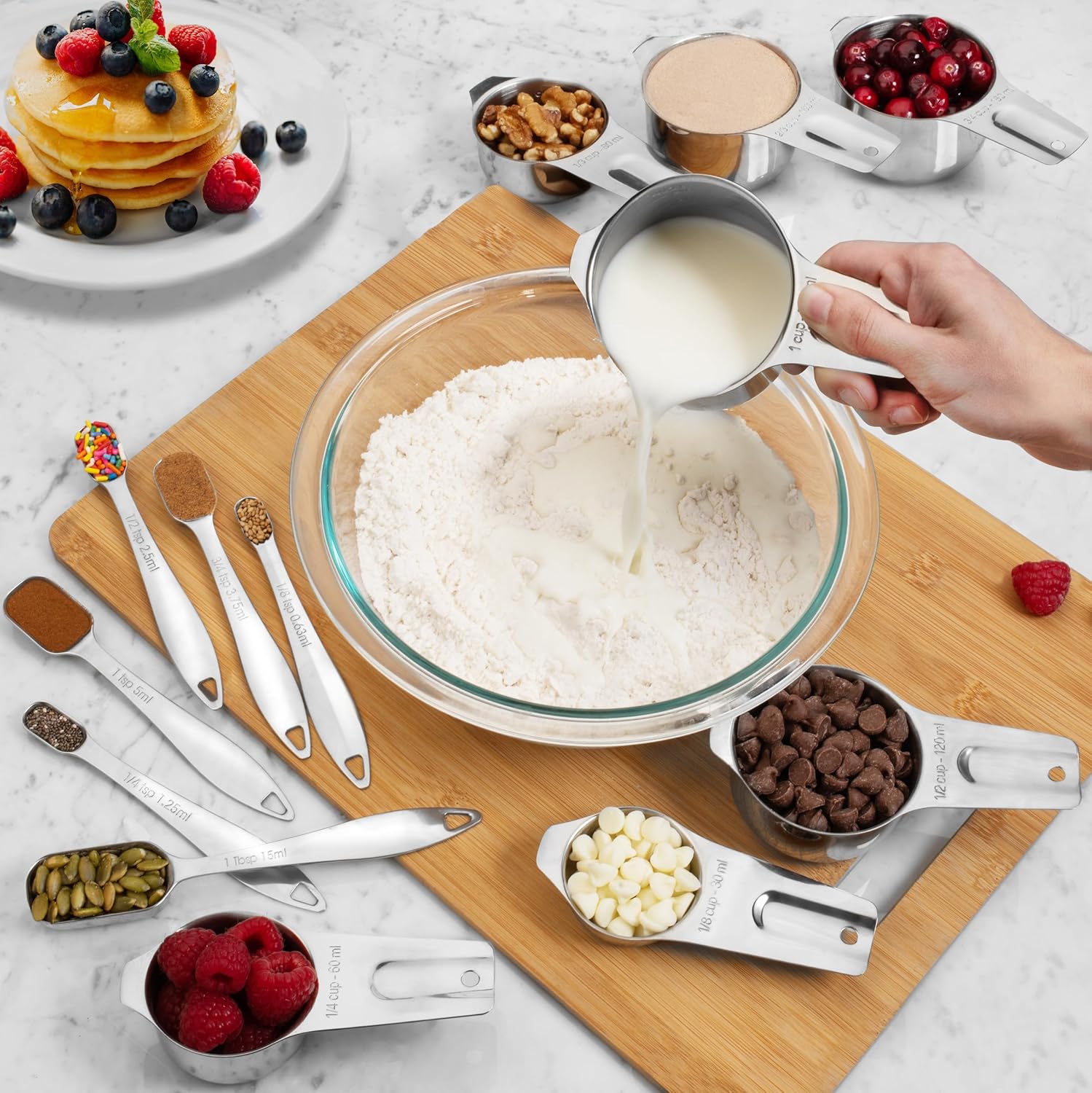 Stainless Steel Measuring Cups And Spoons Set - 13 Piece - Metal Kitchen Accessories For Cooking And Baking - Professional, Dishwasher Safe, Nesting, Stackable Design For Liquid And Dry Ingredients. - Image 6