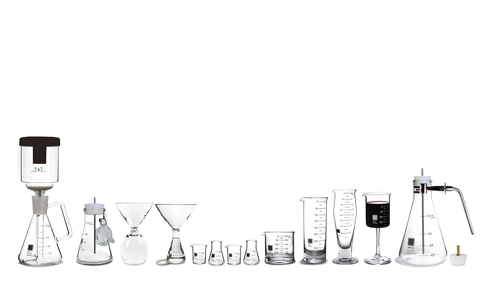 The full set of Laboratory Science Beaker Inspired drinkware, glasses, and barware