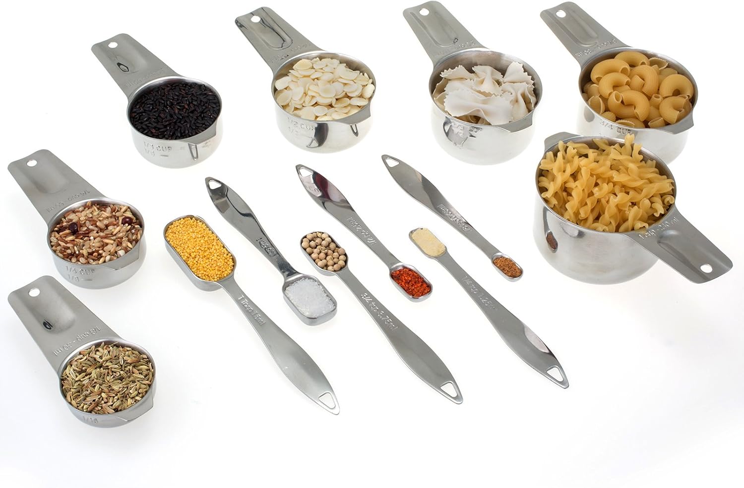 13-piece Measuring Cups and Spoons Set, 18/8 Stainless Steel Heavy Duty Ergonomic Handle with Ring Connector, Silver - Image 8