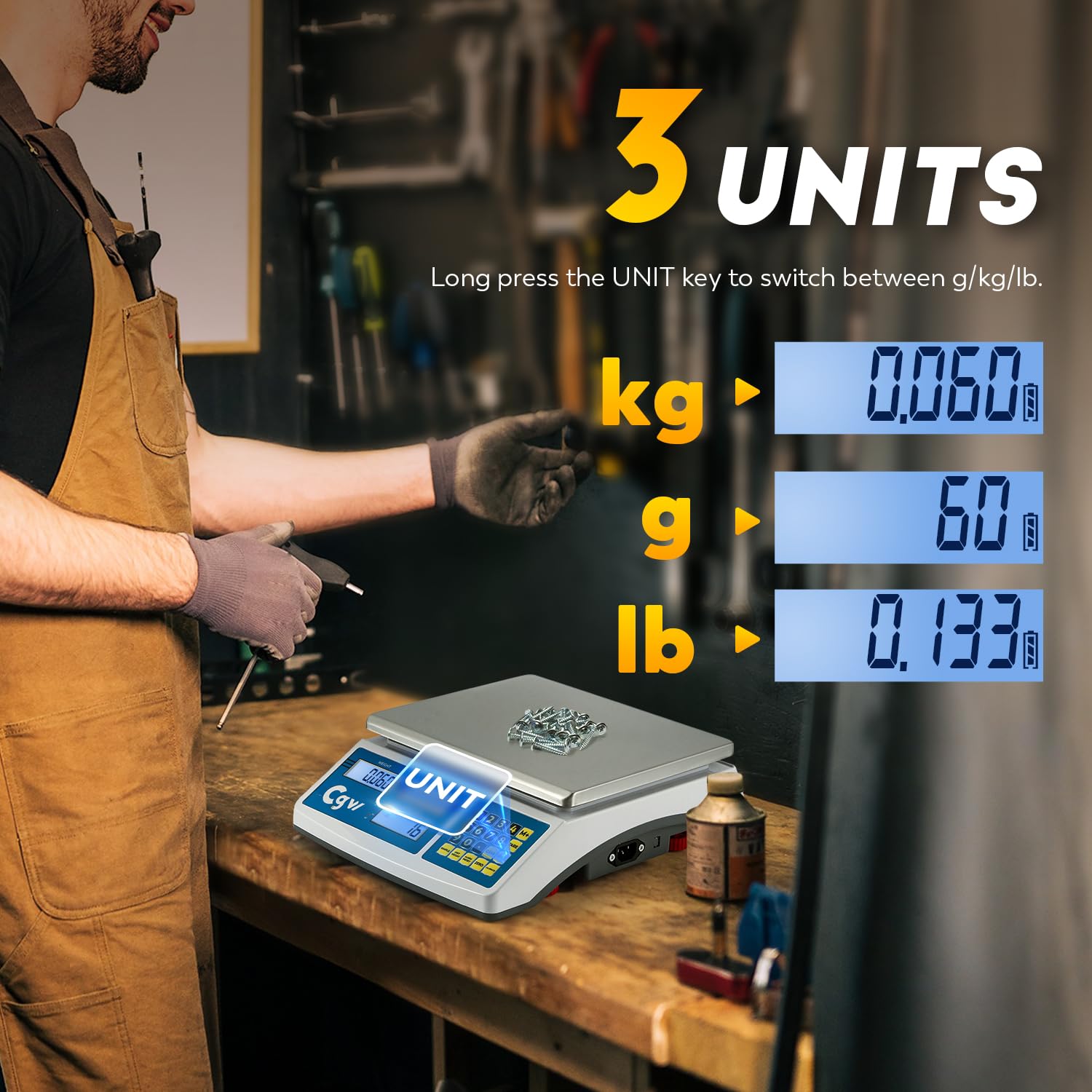 CGOLDENWALL Industrial Counting Scale lb/g/kg Digital Inventory Scale for Small Parts, Coins, Piece (66lb/0.00022lb, 30kg/0.1g) - Image 2