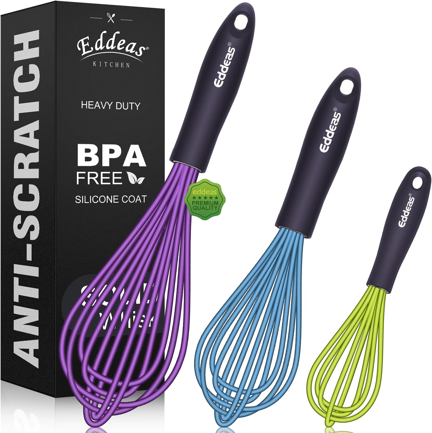 Silicone Whisk, Eddeas Non Scratch Coated Whisks for Cooking Baking baking utensil set