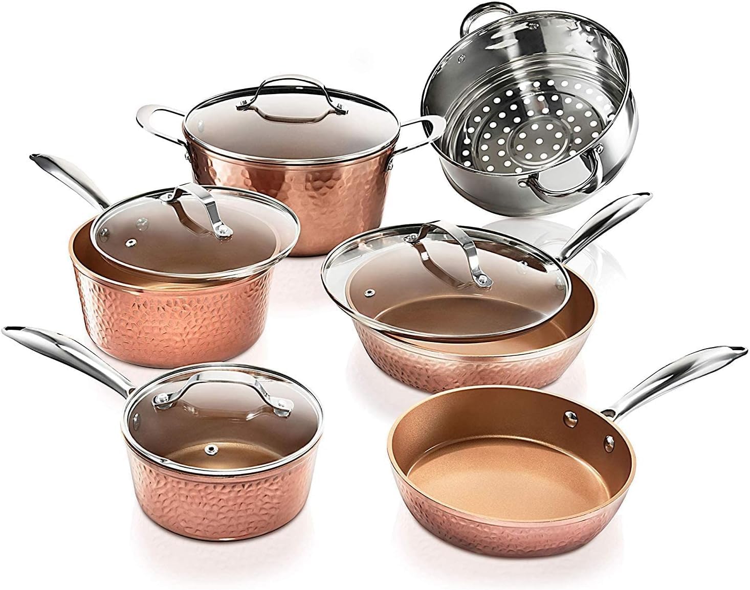 Gotham Steel Hammered Copper 10 Pc Pots and Pans Set baking utensil set