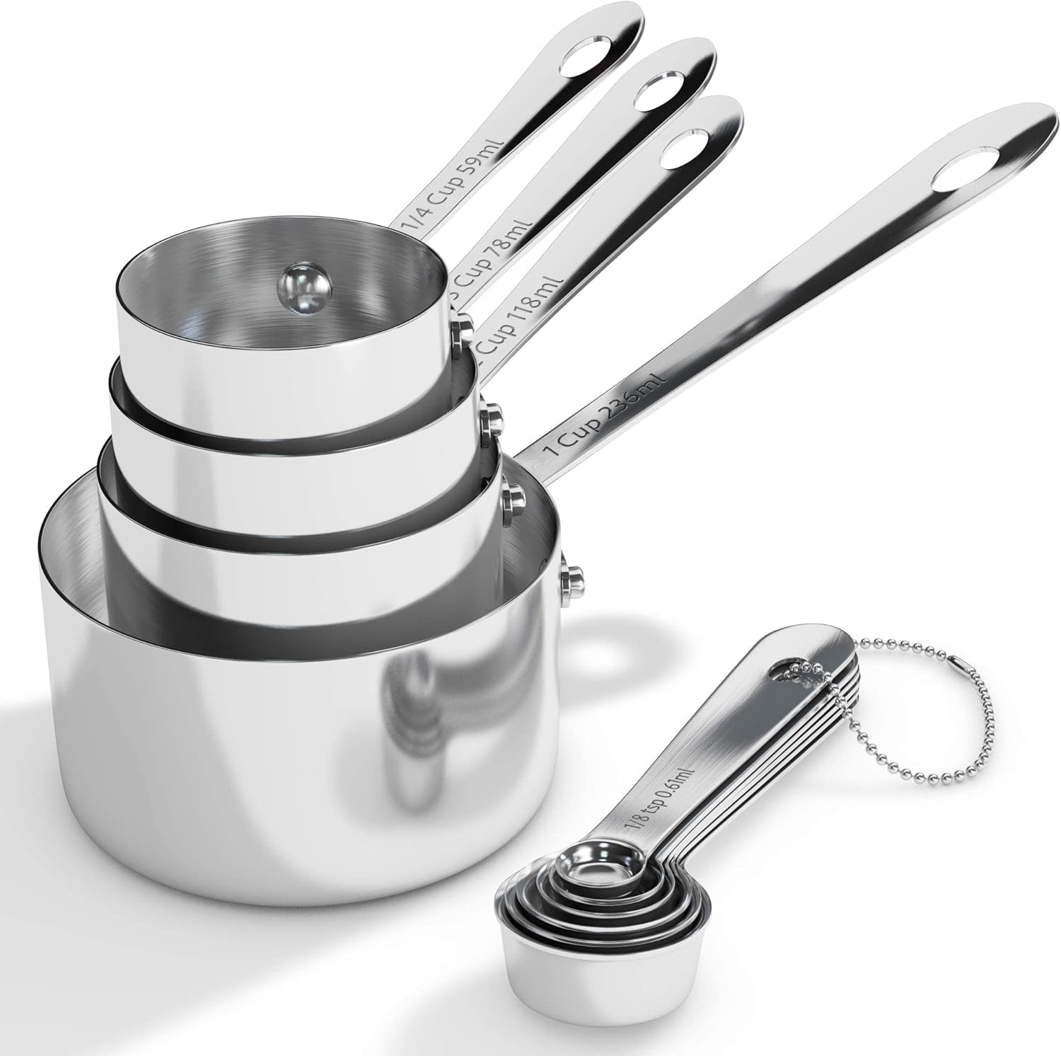 Heavy Duty Professional 10-pc Stainless Steel Measuring Cups and Spoons Set with Riveted Handles, Polished Stackable Measuring Cup and Measuring Spoon, Thick Gauge Steel, Built to Last a Lifetime - Image 7