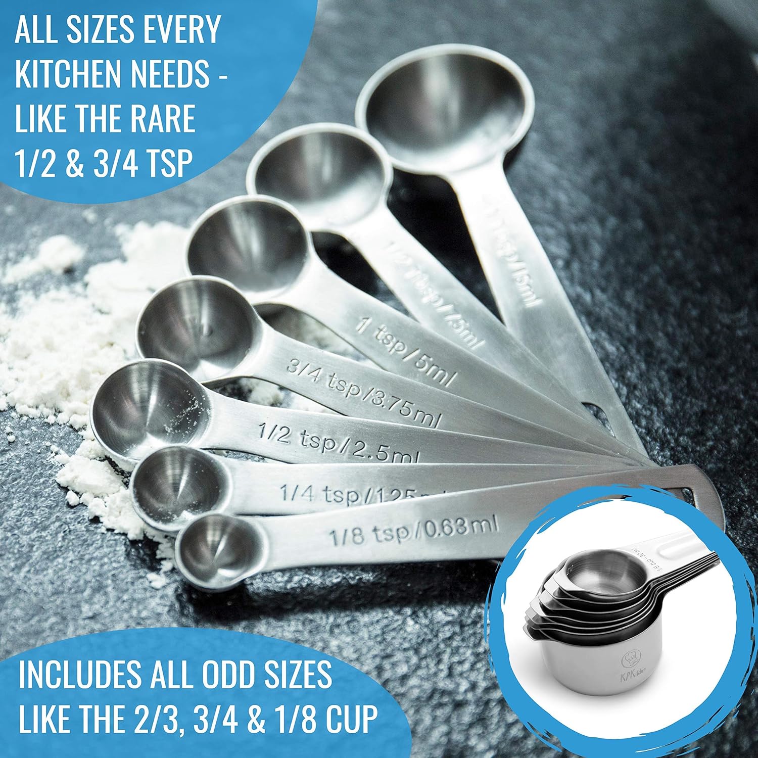 Stainless Steel Measuring Cups and Spoons Set of 16-7 Cup & 7 Spoon + Conversion Chart & Leveler - Kitchen Measuring Spoons and Cups - Dry Measure Cups Stainless Steel & Baking Metal Measuring Cups - Image 3