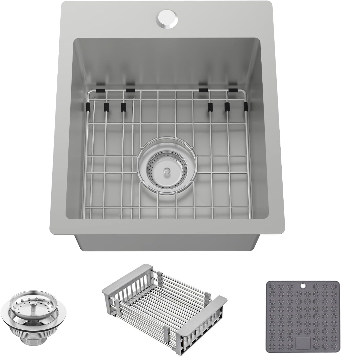 Grey Kitchen & Bar Sink, 15x17 Inch Stainless Steel Kitchen silicone baking mats