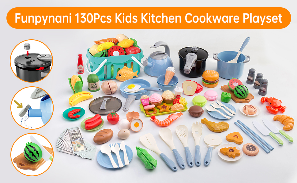 Funpynani 130Pcs Kids Play Kitchen Toy