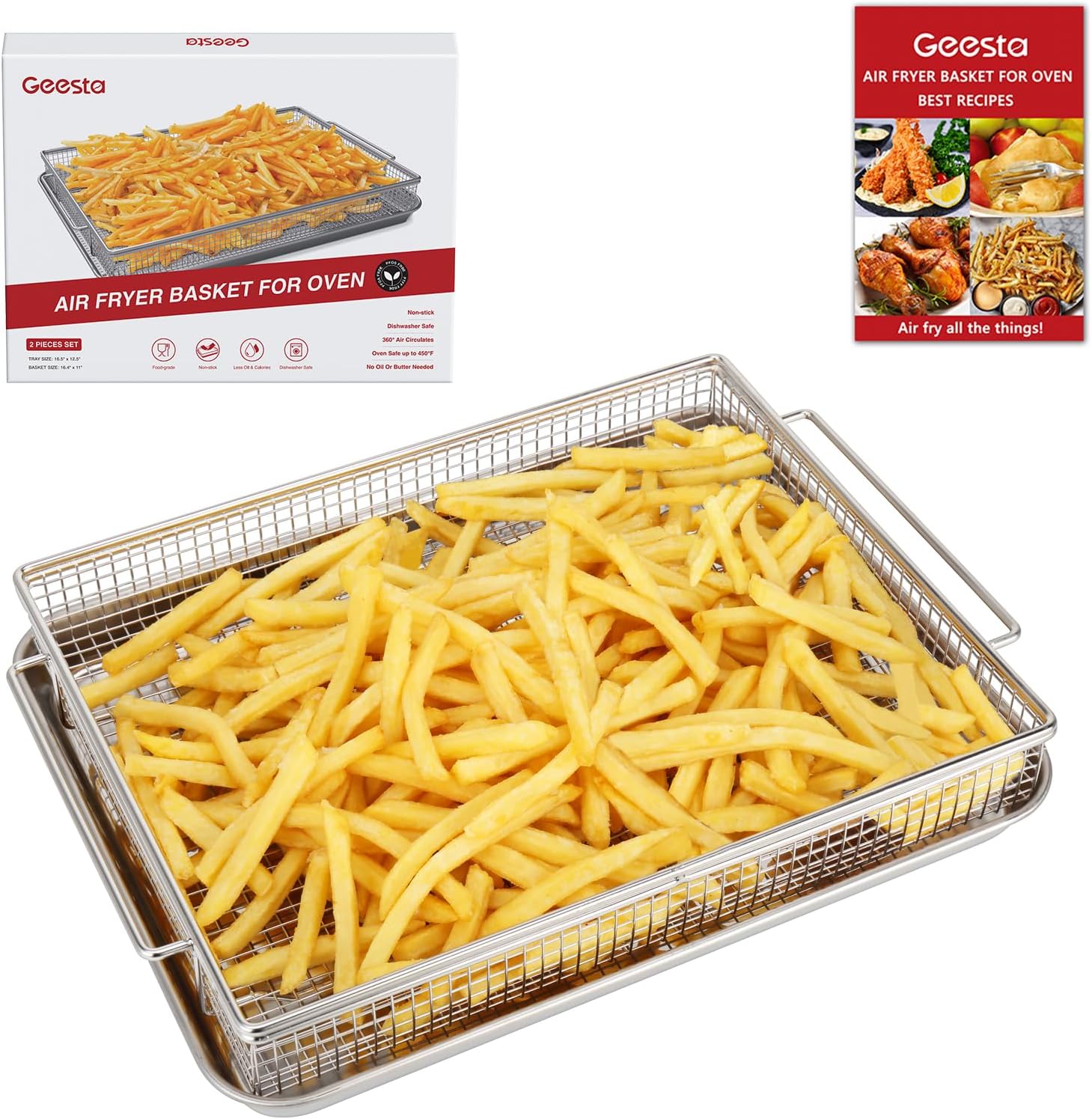 Geesta Air Fryer Basket for Oven with 50 Recipes, 2 healthy cooking