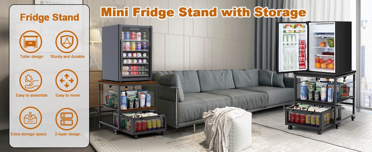 Guliu 21x21in Mini Fridge Stand with Storage