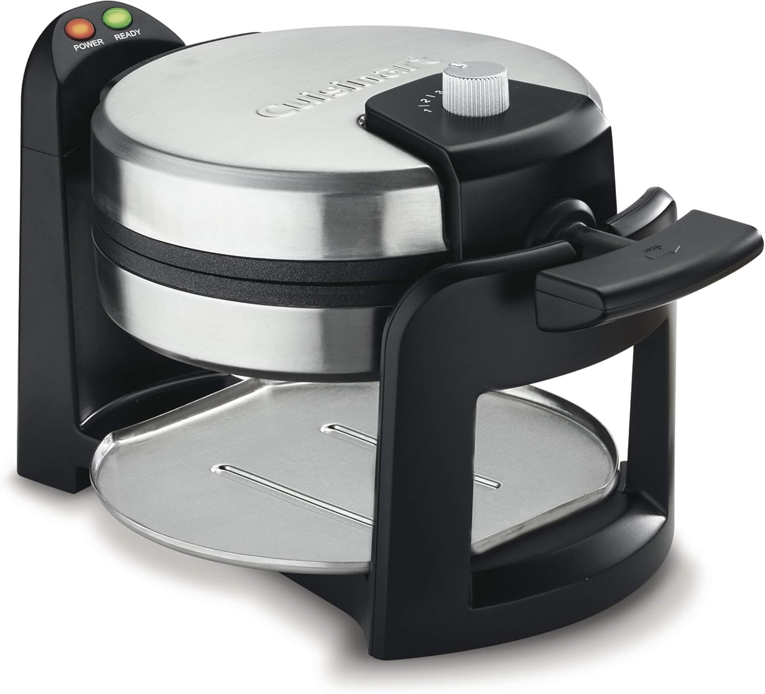 Cuisinart Round Flip Belgian Waffle Maker, Black/Silver, 1 inch thick, waffle makers