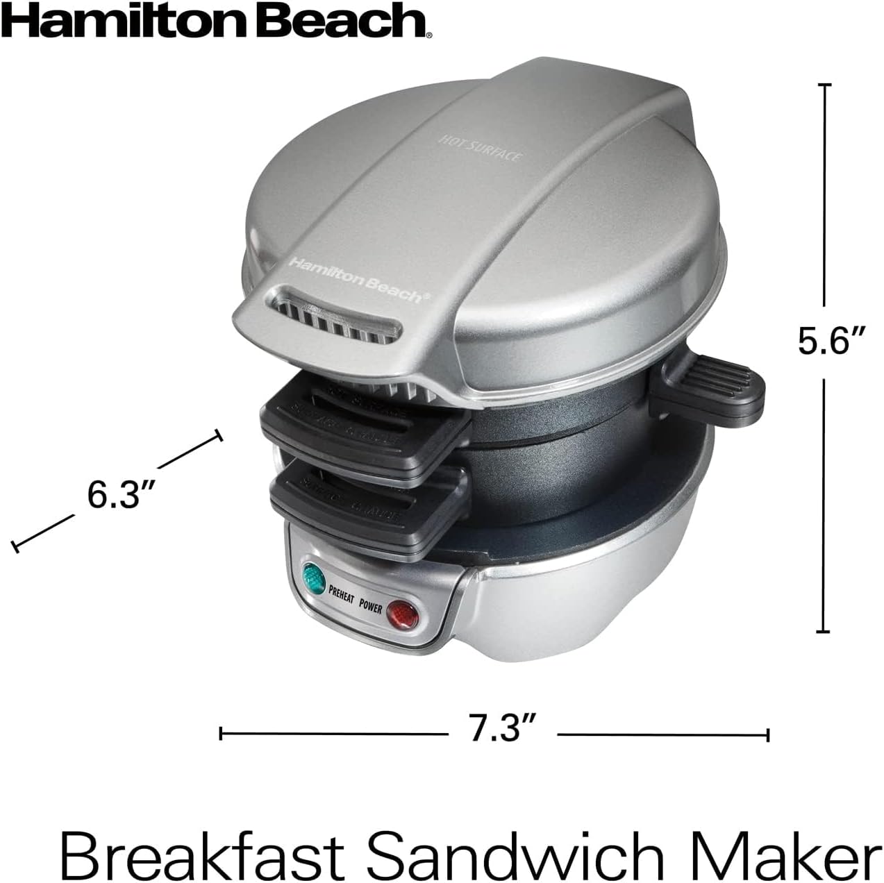 Hamilton Beach Breakfast Sandwich Maker with Egg Cooker Ring, Customize Ingredients, Perfect for English Muffins, Croissants, Mini Waffles, Perfect White Elephant Gifts, Silver (25475) - Image 8