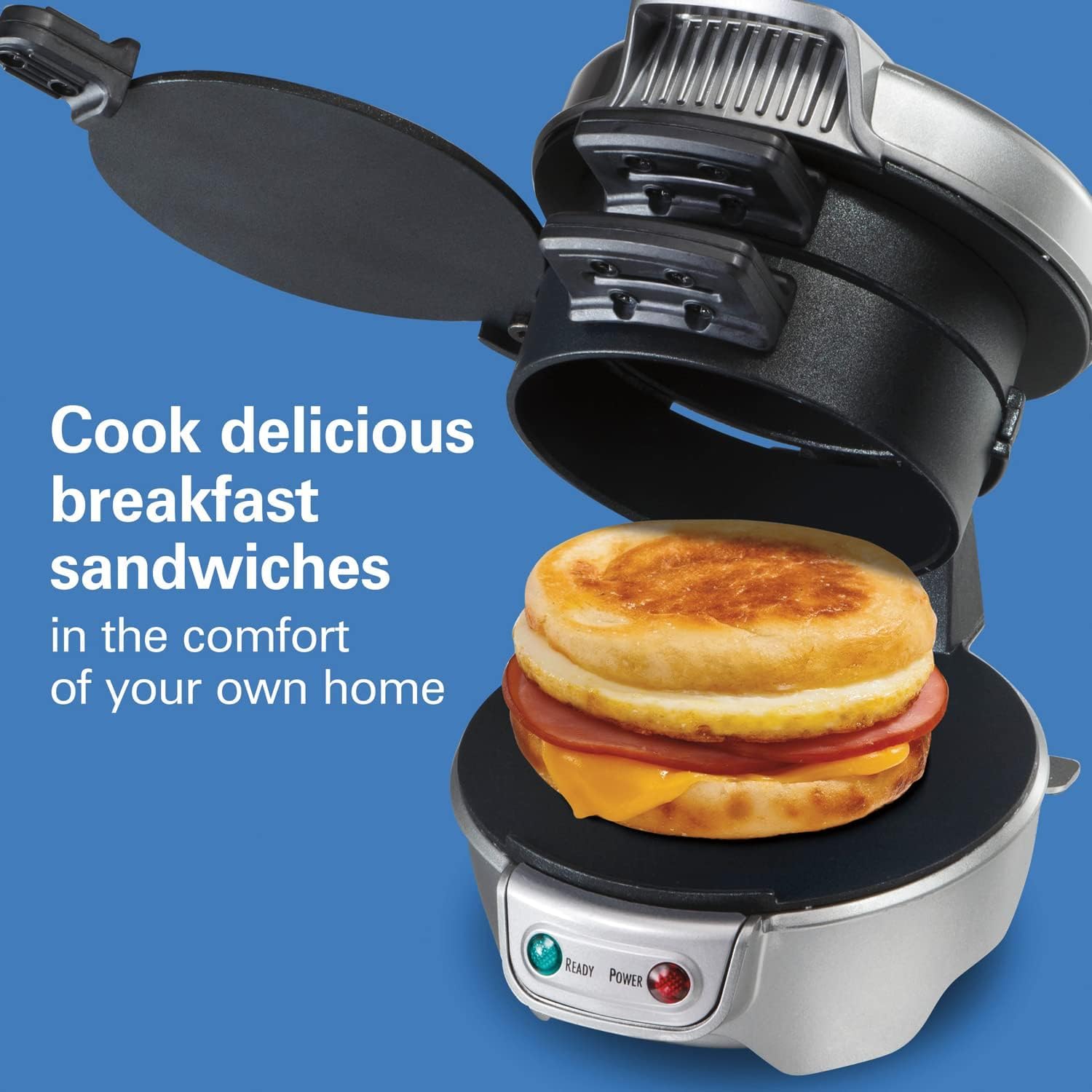 Hamilton Beach Breakfast Sandwich Maker with Egg Cooker Ring, Customize Ingredients, Perfect for English Muffins, Croissants, Mini Waffles, Perfect White Elephant Gifts, Silver (25475) - Image 3