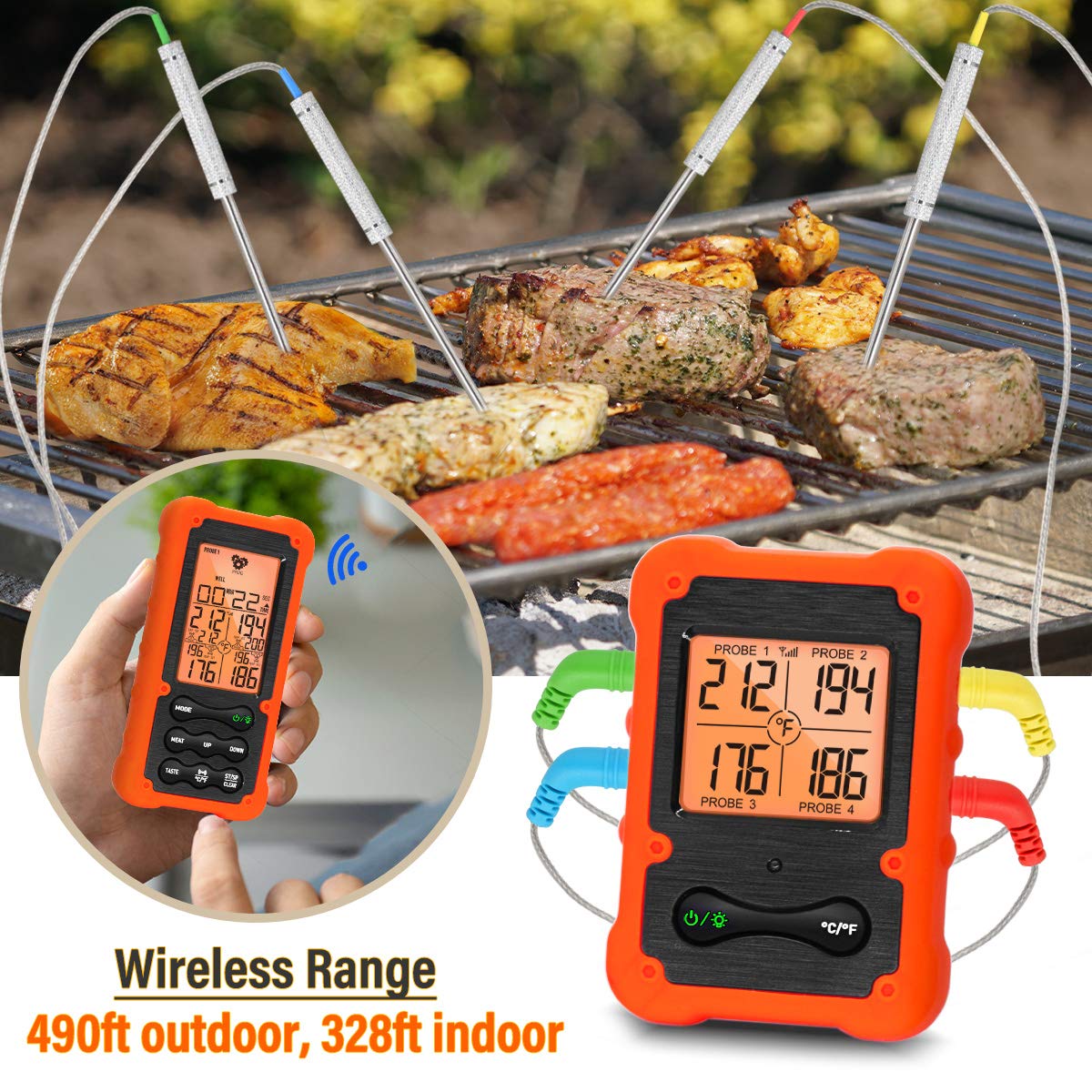 Grill Smoker BBQ Cooking Food Thermometer Oven Safe - Digital Wireless Meat Thermometer for Grilling Smoking with 4 Probes - Kitchen Baking Steak Turkey Candy Thermometers, not for Medical Purposes - Image 4