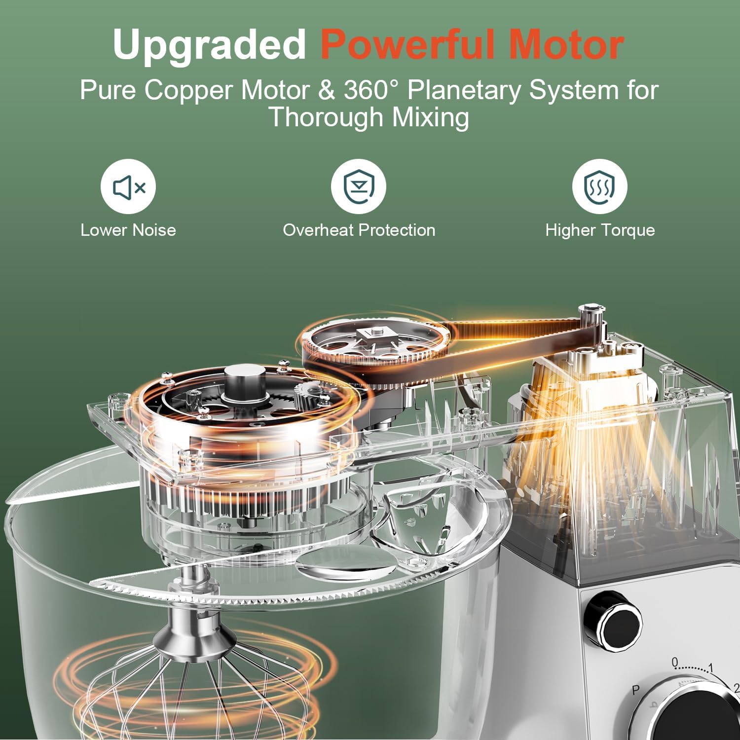 HOWORK Stand Mixer,10+p Speeds With 5.5QT Stainless Steel Bowl,Dough Hook, Wire Whip & Beater,for Most Home Cooks,Silver - Image 7