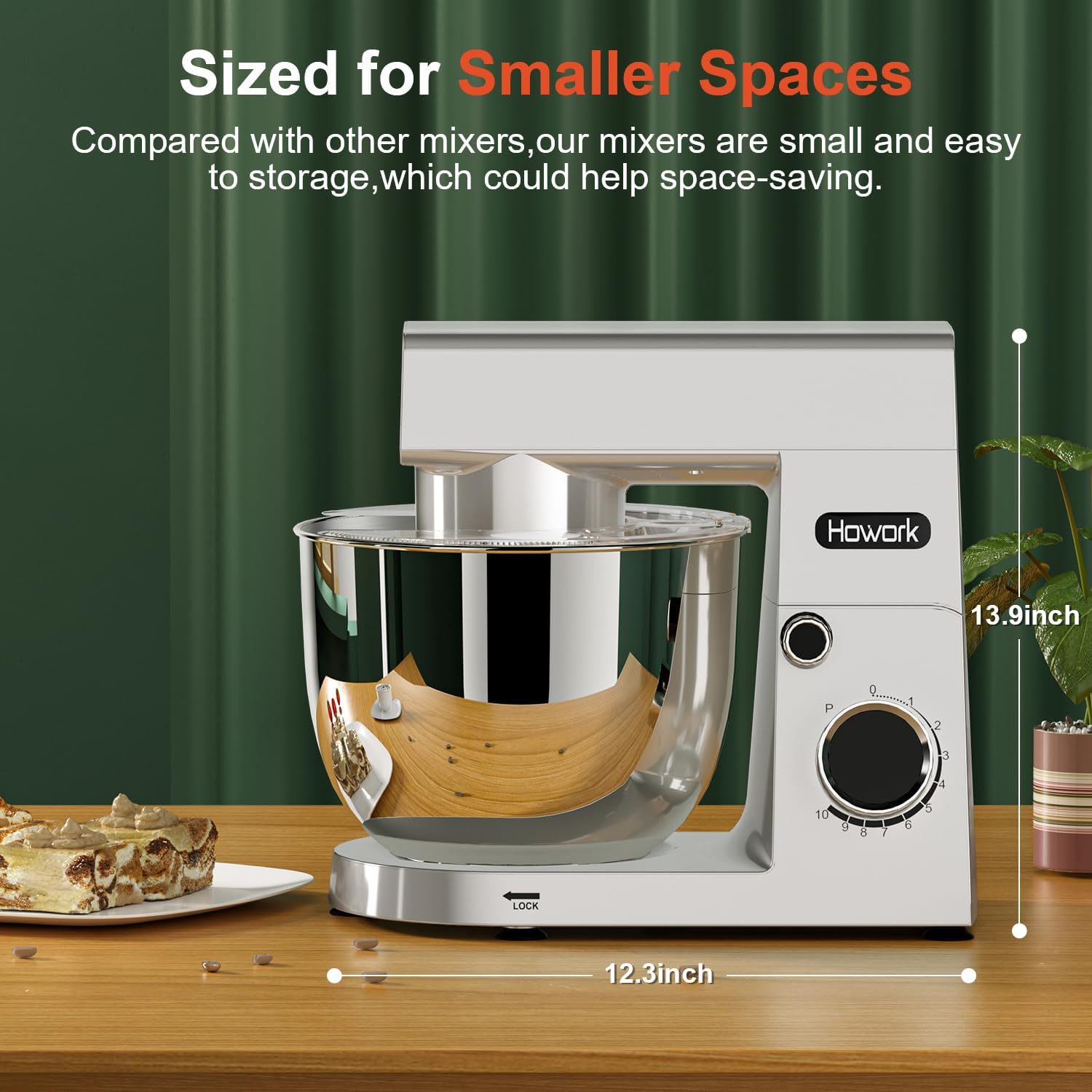 HOWORK Stand Mixer,10+p Speeds With 5.5QT Stainless Steel Bowl,Dough Hook, Wire Whip & Beater,for Most Home Cooks,Silver - Image 3