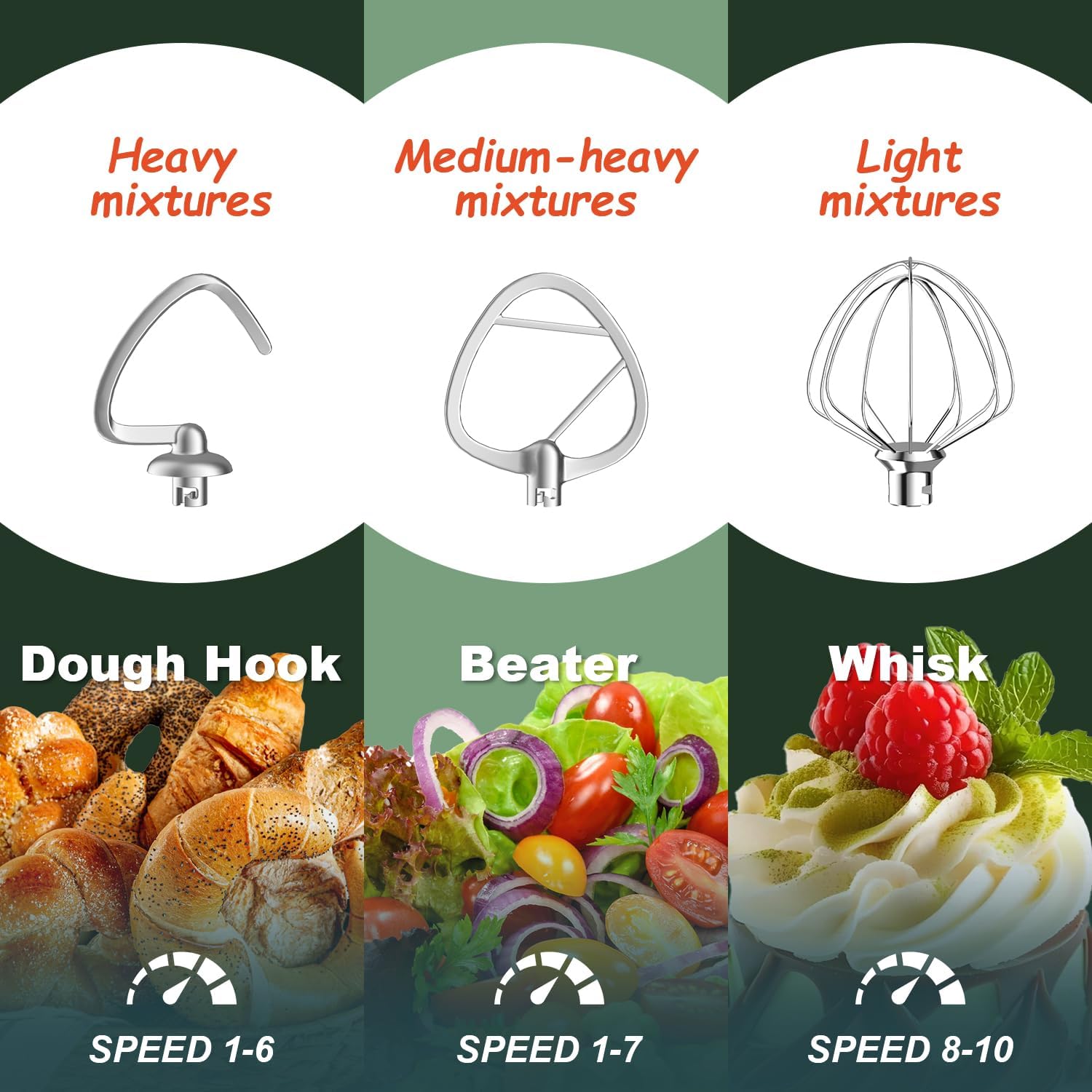 HOWORK Stand Mixer,10+p Speeds With 5.5QT Stainless Steel Bowl,Dough Hook, Wire Whip & Beater,for Most Home Cooks,Silver - Image 2