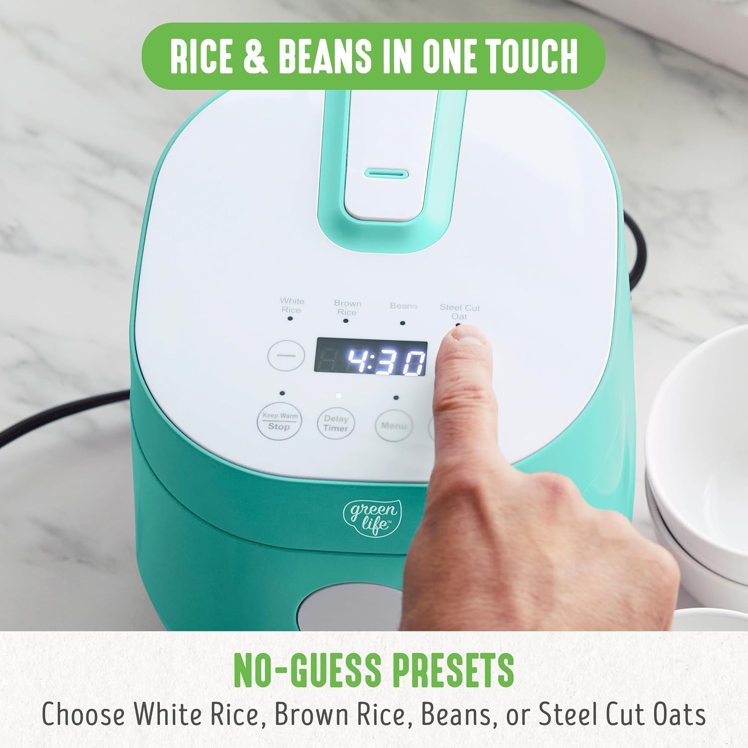 GreenLife PFAS-Free, 4-Cup Rice Beans Oats and Grains Cooker, Healthy Ceramic Nonstick, Easy to Use Automatic Presets, Dishwasher Safe Parts, Turquoise - Image 5
