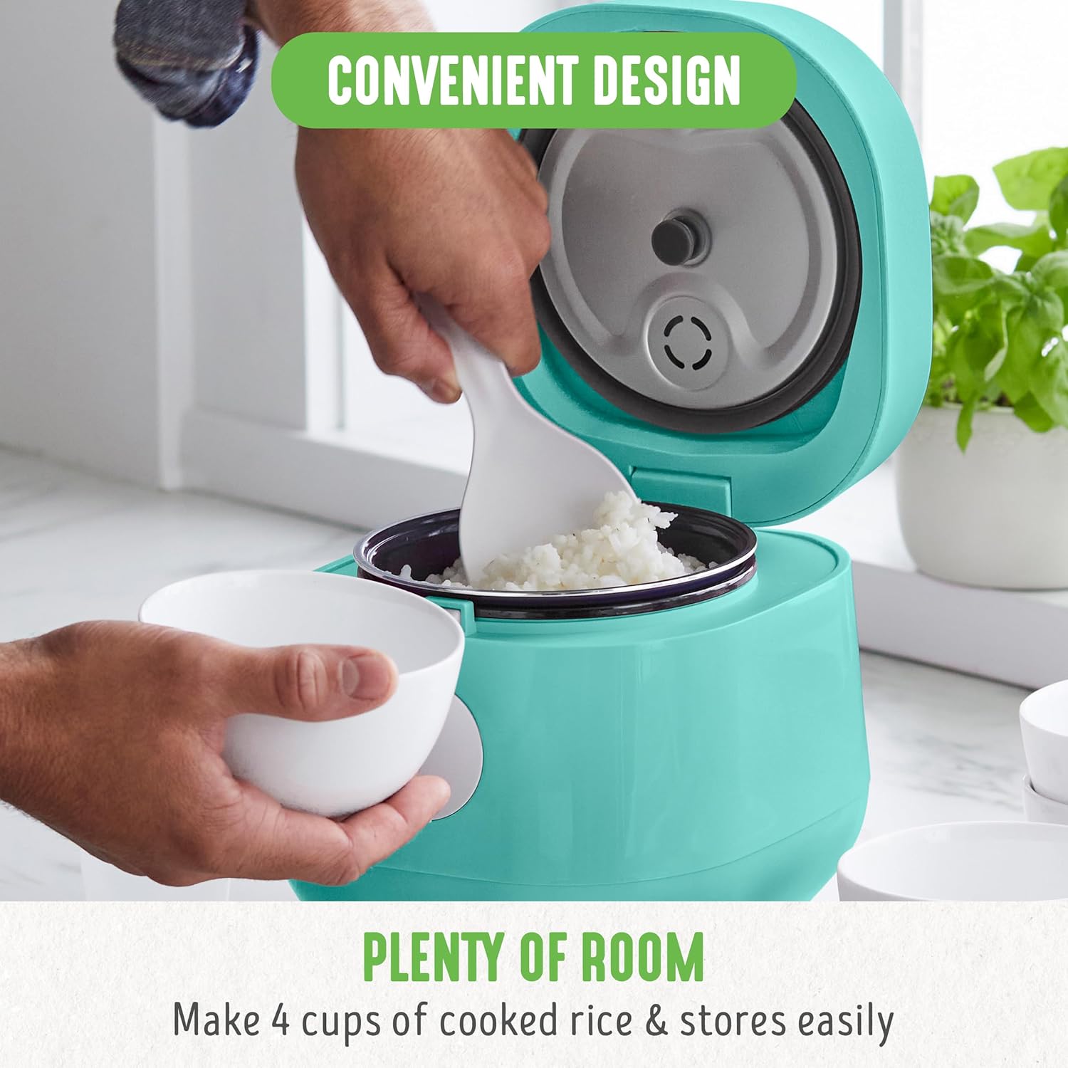 GreenLife PFAS-Free, 4-Cup Rice Beans Oats and Grains Cooker, Healthy Ceramic Nonstick, Easy to Use Automatic Presets, Dishwasher Safe Parts, Turquoise - Image 6