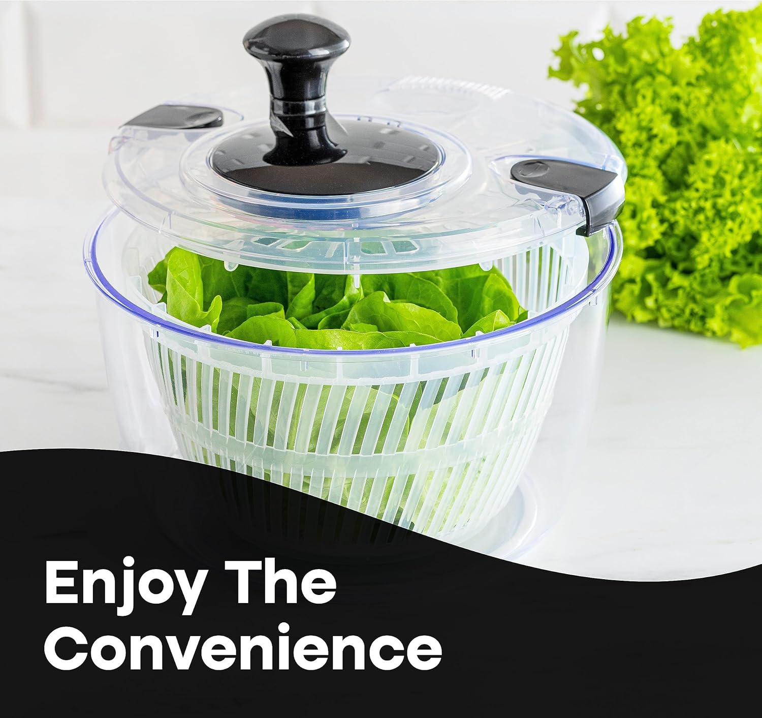 lily&stone Large Salad Spinner with Plastic Fruit Bowl, Drain, & Colander - Produce & Lettuce Spinner, Vegetable Dryer, Fruit Washer, Easy & Compact Kitchen Tool - Pasta & Fries Strainer - 6.33 Qt - Image 4