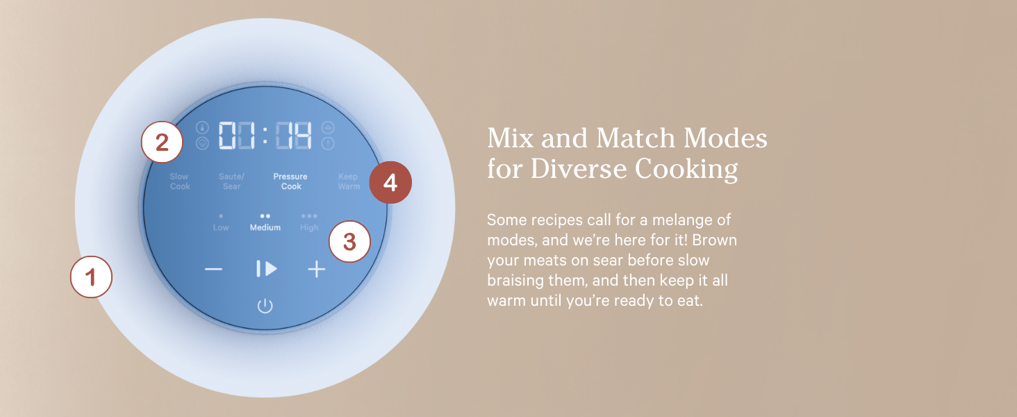 Pressure cooker slow cook lid touch presets electric rice steamer sauce warm cookware meats poultry 